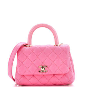 Chanel Extra Mini Coco Top Handle Bag Quilted Caviar with Lizard Embossed Handle